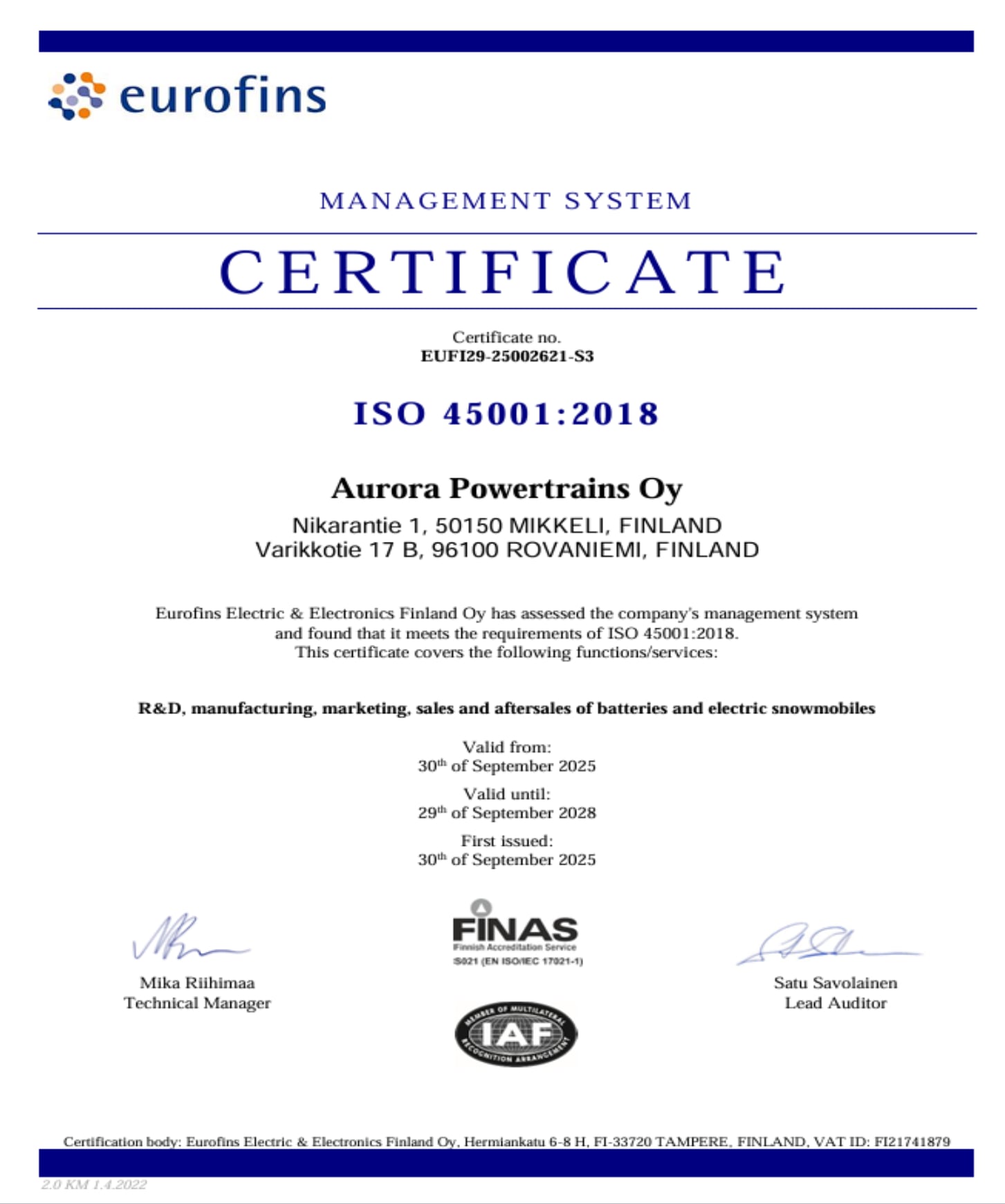 ISO 45001 certificate