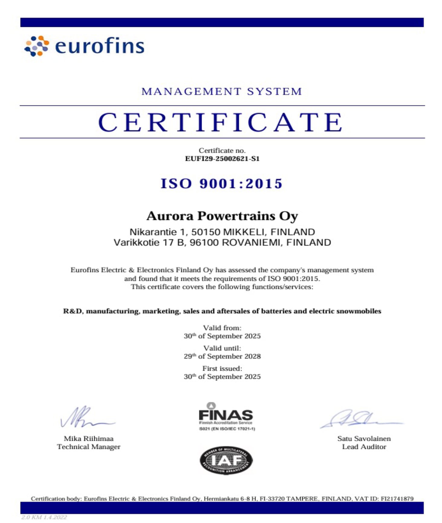 ISO 9001 certificate